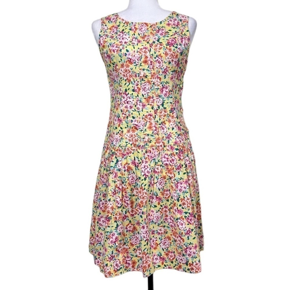 VINTAGE 1980s Laura Ashley Drop Waist Floral Sleeveless Dress with Side Buttons